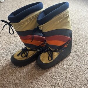 Vintage 70s 80s Rainbow Striped Moon Snow Boots Men's 7-8 Tan Brown Korea Ski